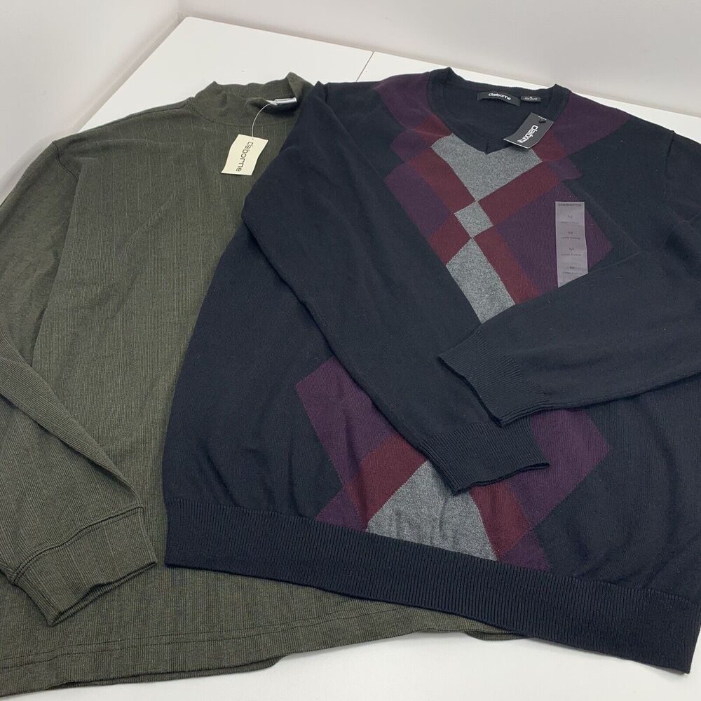2 Claiborne Mens Long Sleeve Argyle V Neck Sweater Mock Neck Ribbed Sweater
